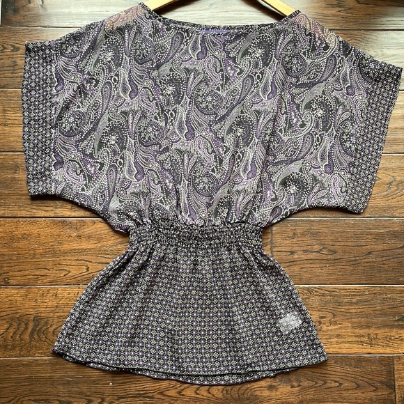 Miley Cyrus x Max Azaria paisley elastic waist dolman peplum purple black - Picture 2 of 8